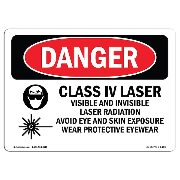 OSHA Sign, Class Iv Laser Visible & Invisible, 5in X 3.5in, 10PK, 5" W, 3.5" H, Landscape, PK10
